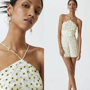 ANTHROPOLOGIE | Hutch | Yellow Motif Ditsy Floral Seaside Romper 4 Halter Shorts